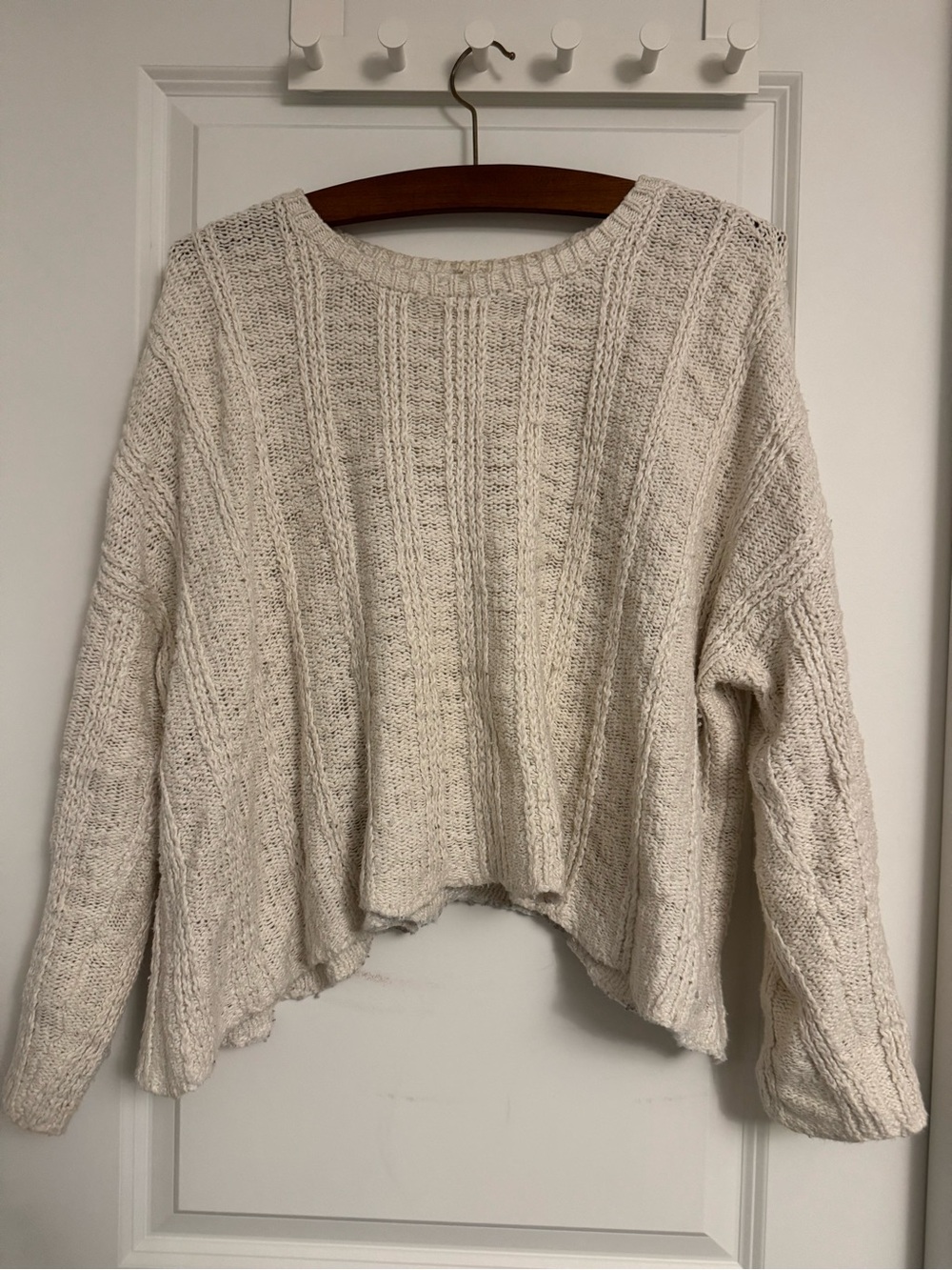 Eileen Fisher Boxy Knit Ivory/cream Textured Crewneck Sweater